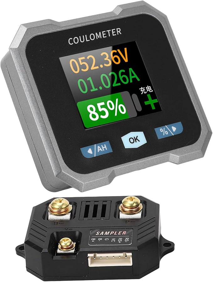Battery Monitor with Bluetooth Smart Shunt, 10-100V 0-50A, 1.8in Color Screen, Capacity Percentage, Voltage, Power Display for RV, Motorcycle, Cart