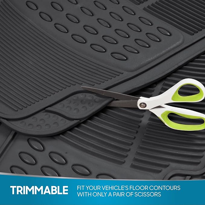 BDK ProLiner Car Floor Mats for Cars Trucks SUV, 3-Piece All-Weather Heavy Duty Rubber Liners with Universal Trimmable Fit, Durable Waterproof Vehicle Auto Floor Mats with Capture Ridges Black