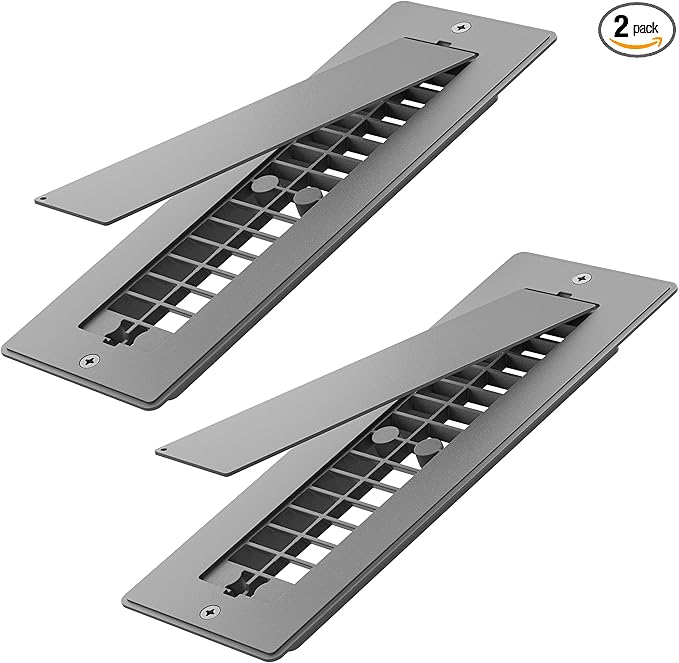 Safoner Aluminum RV Floor Register 2"x10" with Removable Cover, Lightweight Durable Camper Essential, Pet-Friendly RV Vent Accessories for Inside, 2 Pack-Gray