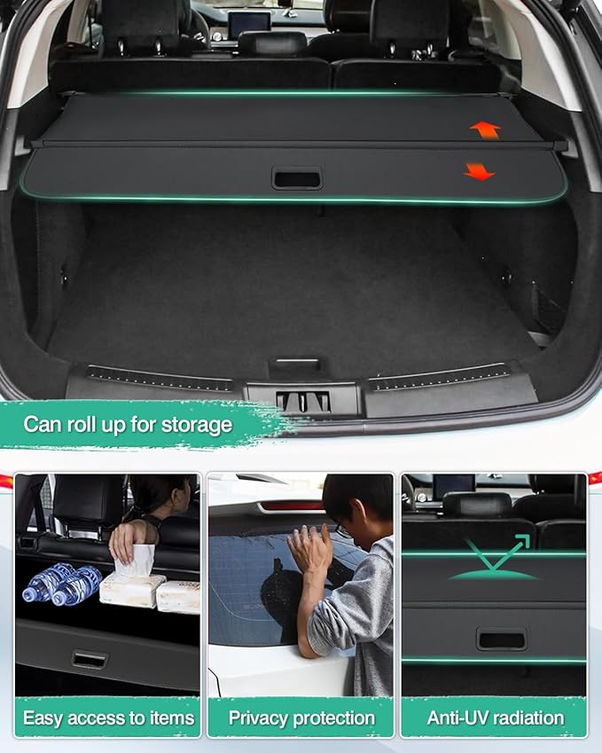 Powerty Retractable Cargo Cover for or 2020-2023 Lincoln Aviator Base 3.0 L (JUST for 7-Seater), Canvas Texture Trunk Cover Privacy Screen Rear Security Shade for Aviator Accessories