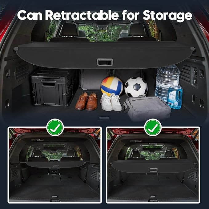 Powerty Cargo Cover for GMC Acadia/Chevy Traverse 2024 2025 /Buick Enclave 2025,Retractable Trunk Cover GMC Acadia Accessories,Privacy Security Shield Shade Cover Black
