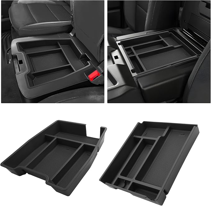For 2019-2026 Chevy Silverado/Sierra 1500& 2020-2026 Silverado 2500HD 3500HD (Split-Bench Folding Seat) 2PCS Center Console Organizer - Upper&Lower Armrest Organizer ABS Materials ABS Materials
