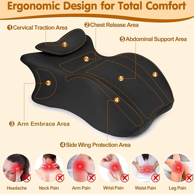 MYFAMIREA Memory Foam Ergonomic Wedge Pillow for Adults - Prone Pillow for Bed Sleeping, Reading, Memory Foam Ergonomic Cushion for Back Support, Sitting Up and Back Pain, with Removable Cover (Black)