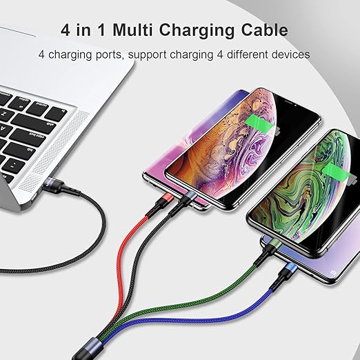 2Pack 10FT 4 in 1 USB Charge Cord + PD 60W USB C Multi Fast Charging Cable 6.6FT