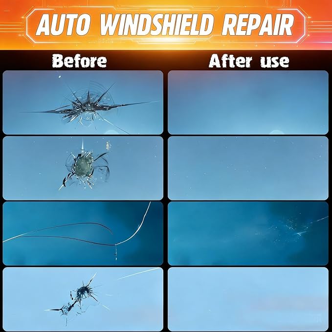 Windshield Chip Repair Kit, 2 PCS Windshield Crack Repair Kit with Suction Cup Curing Light, Car Automotive Nano Fluid Vehicle Windscreen Tool, Glass Repair Kit for Chips and Cracks, Bulls-Eye（Sunset）