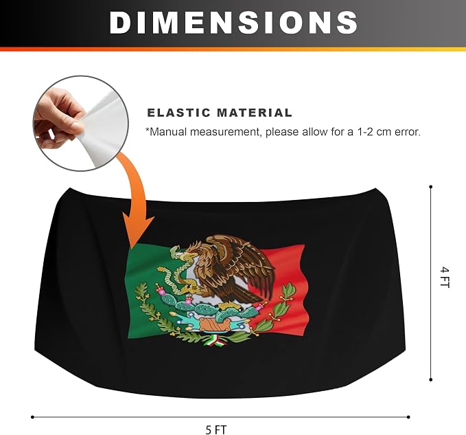 Mexico Flag Car Hood Cover, 4x5 Feet Car Bonnet Banner | Universal Fit, Elastic Polyester, Stretchable