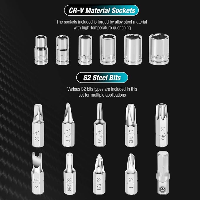 DURATECH 56-pieces 1/4" Mini Ratchet Wrench and Screwdriver Bit Set 3/8" Drive Swivel Socket Set 16 Pieces