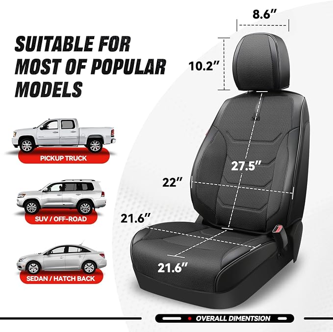 Auto Dynasty Car Seat Covers Front Set, Anti-Slip Automotive Interior Covers with Storage Pocket, Breathable Car Seat Protectors, Airbag Compatible, Universal Fit Most Vehicles, Black (Sport Series)