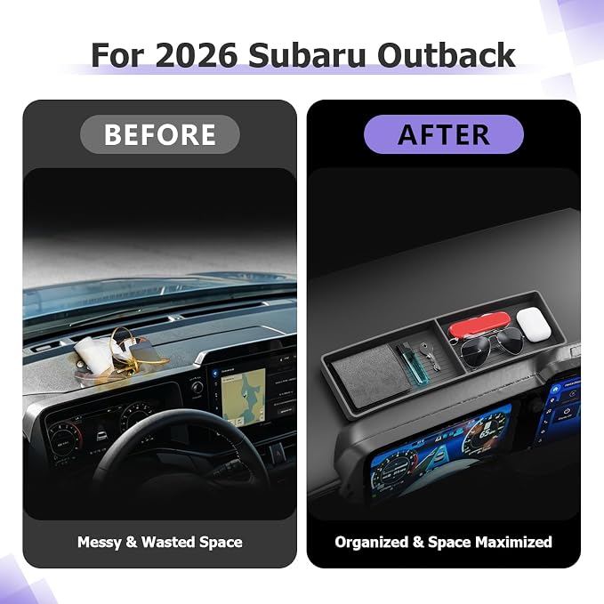 LUWU 2026 Outback Dashboard Storage Tray for 2026 Outback Accessories Behind Screen Organizer Display Box Dash Tray Armrest Console Storage Box Insert Tray Silicone Material Black Coin Container