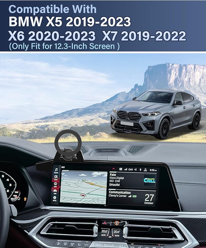 PZK Car Phone Mount Fit for BMW X5 2019-2023/X6 2020-2023/X7 2019-2022 Accessories 12.3-Inch Screen Fixed Clip, Magnetic Car Phone Holder Compatible with Magsafe, 360° Rotation Automobile Cradles