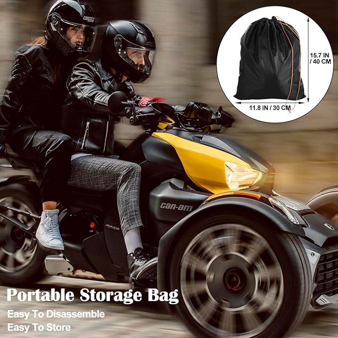 Heavy Duty 420D 3-Wheel Motorcycle Full Cover Waterproof, fits 3‑Wheel Motorcycle Models, Suit for Can‑am Ryker 600/900/Sport/Rally Edition,Upgraded Rain Snow Protection Cover with Waterproof Strips