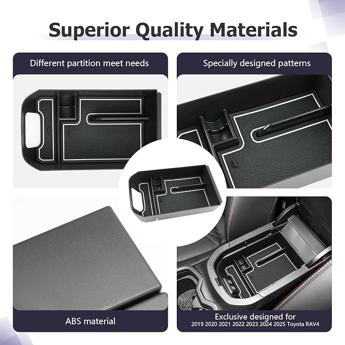 LUWU 2025 RAV 4 Center Console Organizer Compatible with 2019 2020 2021 2022 2023 2024 2025 Toyota RAV 4 Accessories Armrest Console Secondary Storage Box Insert Tray ABS Material White