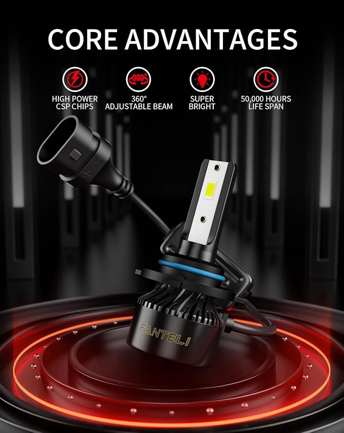 𝟗𝟎𝟎𝟔/𝐇𝐁𝟒 Bulbs 800% Brighter 34000LM 6500K Cool White, Backup 1:1 Design with Cooling Fan, Plug and Play Quick Install Off Road Lights, Pack of 2