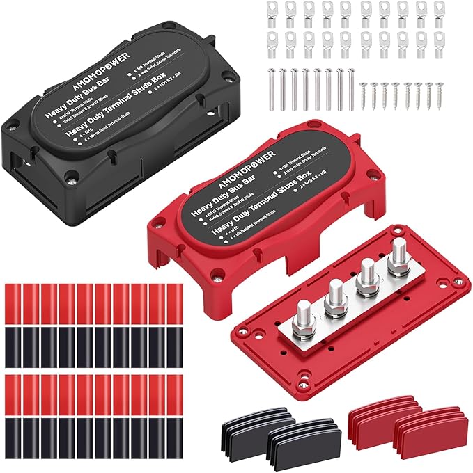 300A Bus Bar 12v Power Distribution Block 4 x 5/16"(M8) Terminal Block Heavy Duty Waterproof Buss Bar Junction Block Marine Battery Bus bar for Automotive Boat Solar System