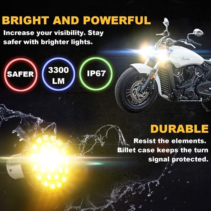 Eagle Lights Sunburst LED Front and Rear Turn Signals, fits Indian Scout, Pair of 2