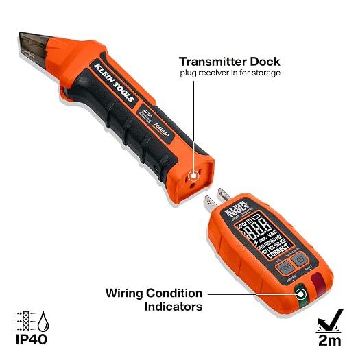 Klein Tools ET350 4-in-1 Digital Circuit Breaker Finder, Outlet Fault Detector, Non-Contact Voltage Tester, GFCI Tester, Learn and Locate Mode, Backlit LCD, LED Work Light