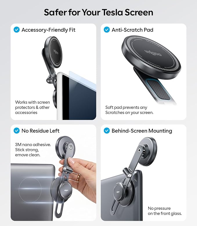 Wigoo Tesla Phone Mount [OEM-Style, Strongest Magnet] 360° Rotation Foldable Hidden Phone Holder for Tesla Model 3/Y/X/S, for Magsafe iPhone 17-12 Series, Tesla Model Y Model 3 Accessories