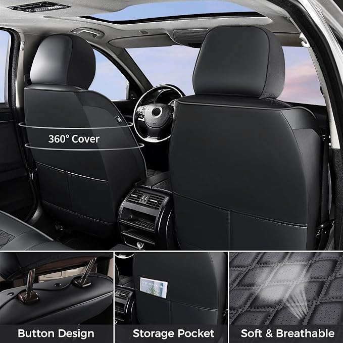 Huidasource Wrangler JK Seat Cover 4 Door, Waterproof Leather Custom Car Seat Cover, Front&Rear Seat Cushion Protector Fit for Jeep Wrangler JK 4-Door Sahara Sport Rubicon 2007-2017(Full Set/Black)