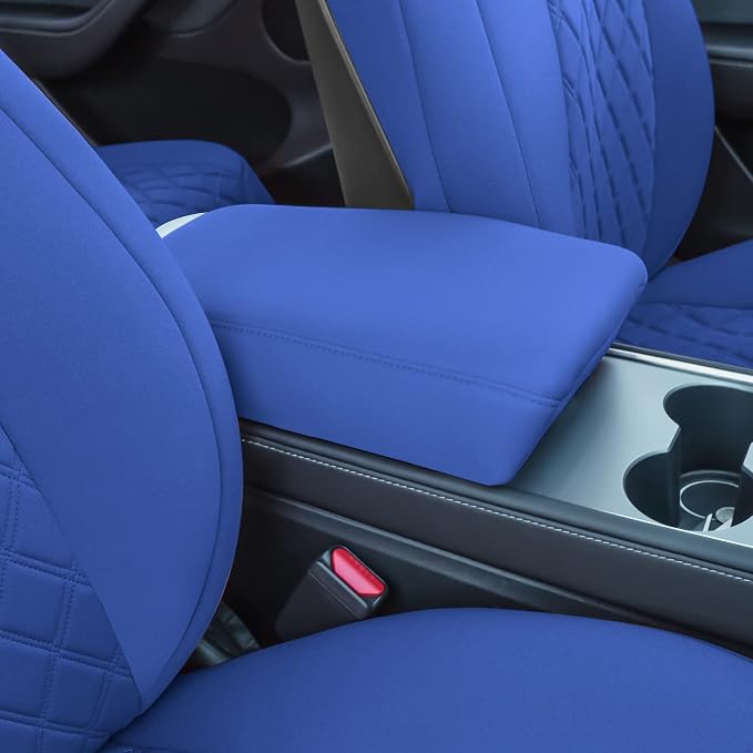 FH Group Custom Fit Car Seat Covers Specifically Made for 2020-2025 Tesla Model Y Ultraflex Neoprene Water Resistant Automotive Seat Covers - Full Set Solid Blue