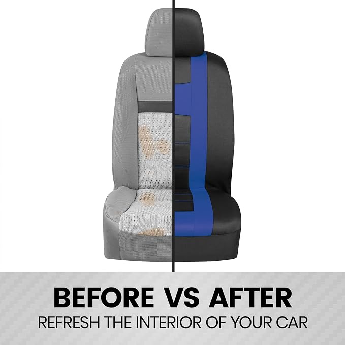 BDK carXS Seat Covers for Cars, Blue Two-Tone with Matching Back Seat Cover, Made to Fit Most Auto Truck Van SUV, Interior Car Accessories, Full Set