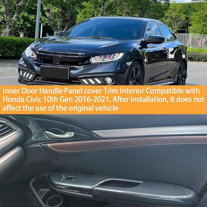 Inner Door Side Armrest Trim Window Lift Control Switch Panel Cover Inner Door Handle Armrest Cover Compatible with Honda Civic 10th Gen 2016-2021 ABS Carbon Fiber Style (12 Pcs)