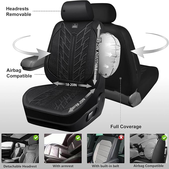 CAR PASS Leather Oxford Car Seat Covers Full Set,Heavy Duty Car Seat Covers Waterproof,Universal Fit for Trucks SUV Sedan Most Cars,Non-Slip,Armrest Airbag Compatible,All Black 3D Tyre Embossed