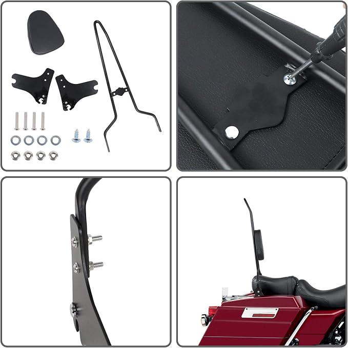 AUFER Detachable Rear Passenger Backrest Sissy Bar With Back Rest Cushion Pad Compatible With For 1997-2008 Harley Touring Road King Street Glide Electra Glide Road Glide FLHR FLHX FLHT FLTR