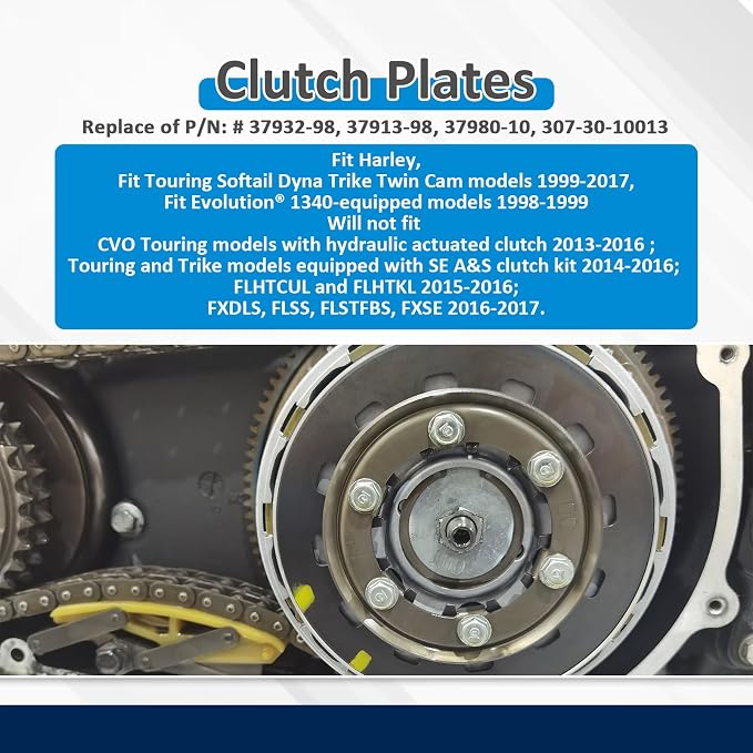 Wsays Extra Plate Clutch Kit Friction Steel 19pcs Compatible with Harley Touring Softail Dyna Trike Twin Cam 1999-2017, Fit Evolution 1340-equipped 1998-1999 Models