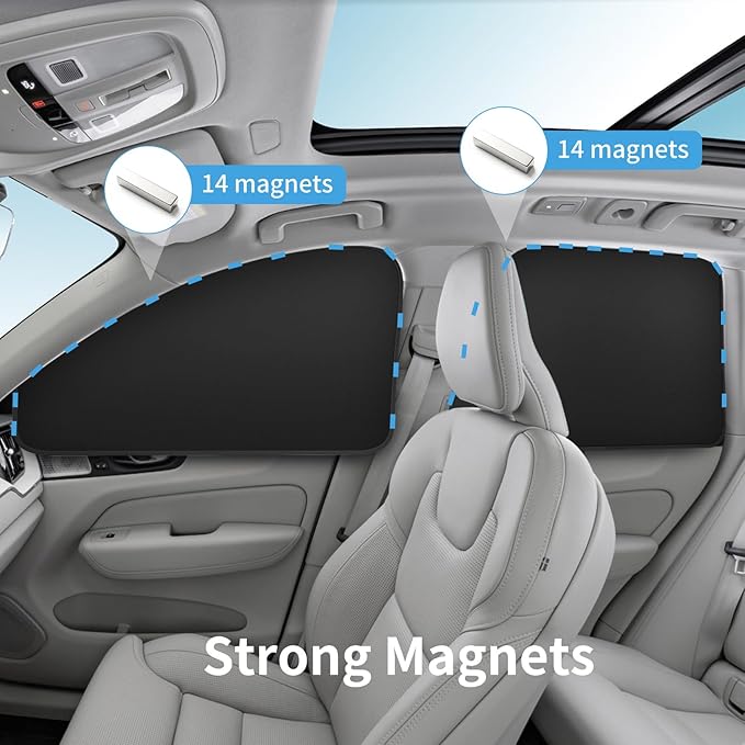 Car Curtains for Side Window - Suede 4 Pcs Privacy Sun Shades Magnetic 100% Block Light Car Window Covers with Cooler Feeling (4pcs)