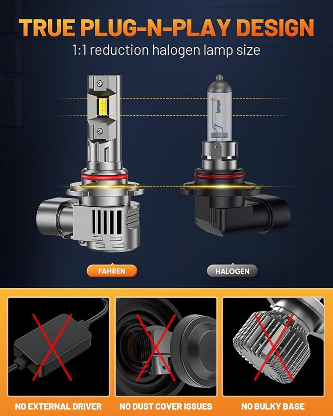 Fahren 2026 New-Gen 9012 HIR2 LED Bulbs, 90000LM 1200% Ultra-Bright, 1:1 Size HIR2 Fog Light Bulb, 6500K Cool IP68 Waterproof, 70000Hrs Lifespan 99.5% Compatible, Tail Light Assemblies Pack of 2