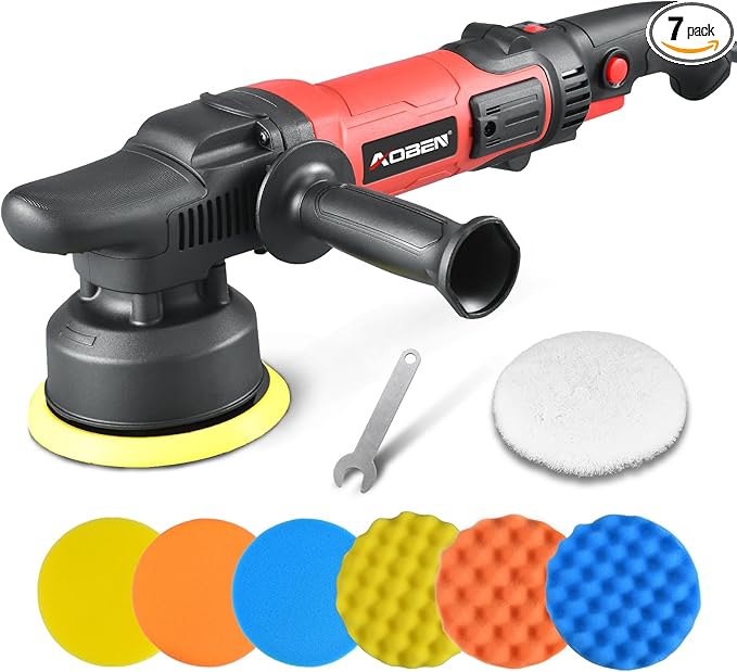 AOBEN Buffer Polisher,5 inch Dual Action Polisher,Long Orbit 16mm Random Buffer Polisher kit with 6 Variable Speed 1000-5500rpm,Detachable Handle,7 Buffing Pads for Car detailing Polishing and Waxing