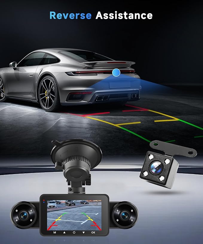 360° Dash Cam Front and Rear Inside Left Right, 4 Channel FHD 1080P Dash Cam for Cars, 3" Dashcams with 64G TF Card 8 IR Night Vision, Loop Recording, G-Sensor, 24H Parking Mode Monitor, Reverse View