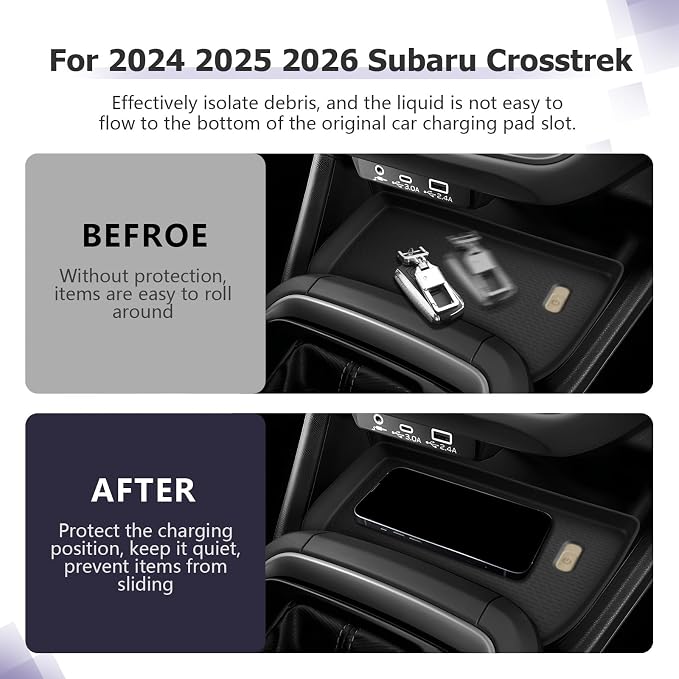 LUWU 2026 Crosstrek Wireless Charging Anti-Slip Mat Compatible with 2024 2025 2026 Crosstrek Accessories Silicone Protective Pad Liner Protective Pad Center Console Phone Charger Liner Mat Black