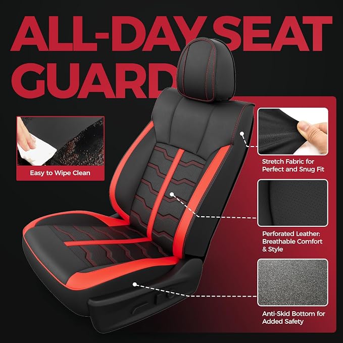 FREESOO Seat Covers for Subaru Outback Forester Crosstrek 2014-2026 Full Set, Waterproof Breathable Leather, Airbag Compatible, Easy Install, BlackRed