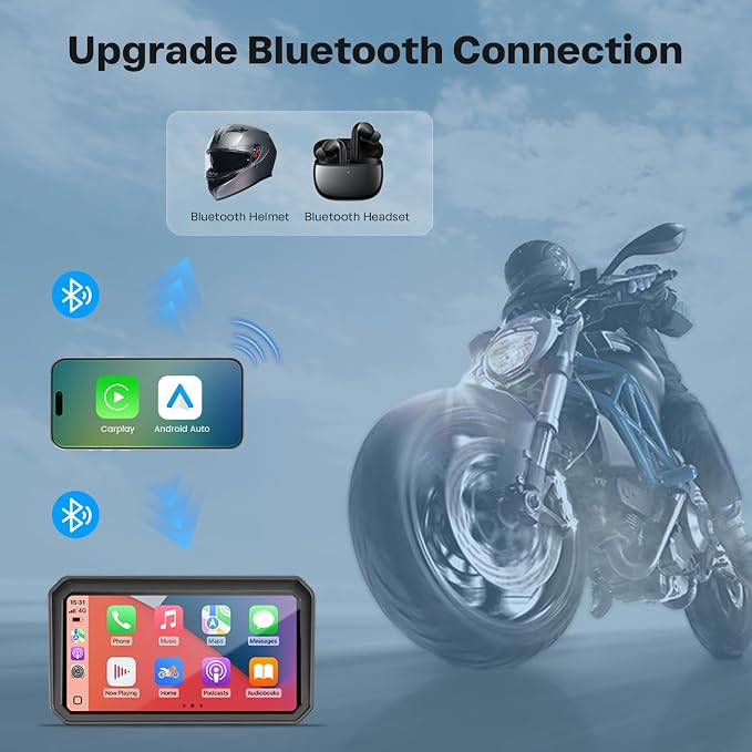 WonVon 6.25 Inch Wireless Motorcycle Carplay GPS Navigation System with Apple Carplay and Android Auto Portable Screen with Dual Bluetooth, Navigation, Siri, Google Assistant with Magnetic Mount