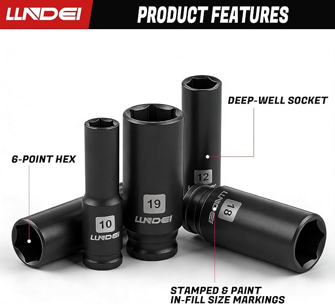 LLNDEI 45PCS 3/8 Inch Drive Impact Socket Set (Metric&Sae) with Transparent Case and EVA Foam Insert, Cr-V Material, for Automotive Engine and Daily Home Repair
