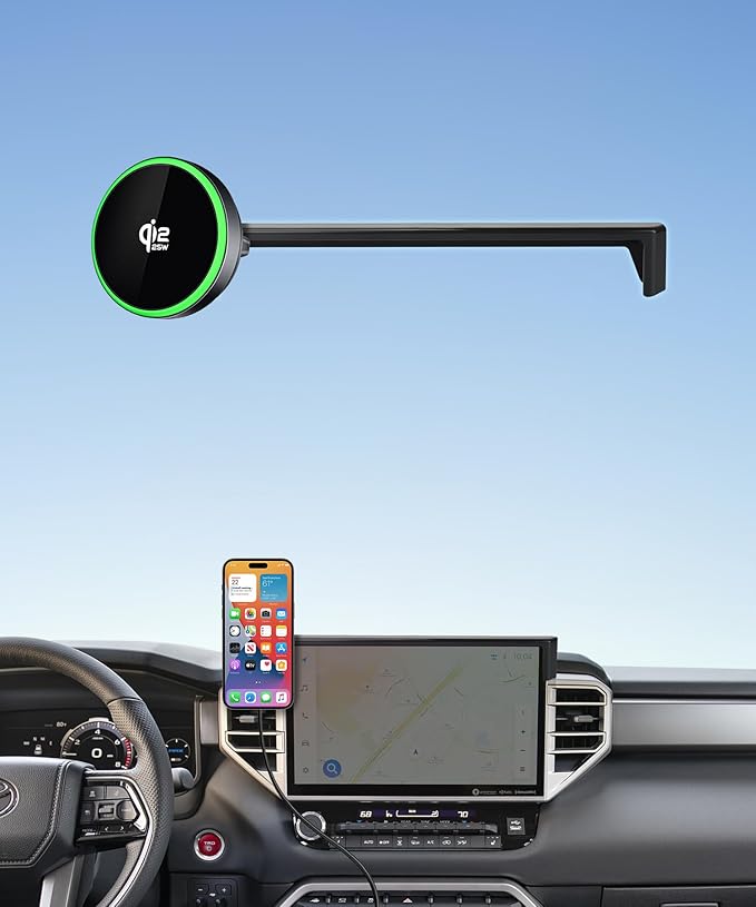 Qi2.2 Max 25W Fast Wireless Car Charger Phone Holder for 2022-2026 Toyota Tundra/2023-2026 Sequoia 14-Inch Screen, Magnetic Phone Mount Compatible with MagSafe