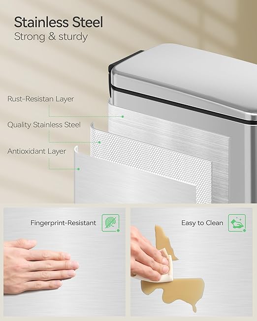 Nunsino Small Bathroom Trash Can with 15 Garbage Bags,2.6 Gallon Stainless Steel Garbage Can with Lid Soft Close,Small Trash Bin for Bathroom,Kitchen,Home Office,Silver
