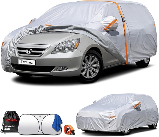 Car Cover Waterproof All-Weather,Heavy-Duty Outdoor Full Exterior Automobiles Hatchback(Length 179-206 inch) with Windshield Sun Shade Universal FitHonda Odyssey, Sienna,Dodge Caravan etc