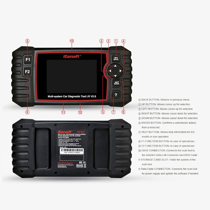 iCarsoft Professional Multi-System Auto Diagnostic Tool LR V2.0 Compatible for Landrover/Jaguar ABS SRS Oil Reset Update for LR II