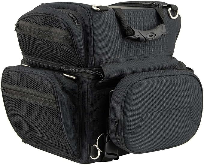 Milwaukee Leather MP8170 Medium Black '5 Pocket' Textile Motorcycle Double Barrel Sissy Bar Rack Bag - Medium