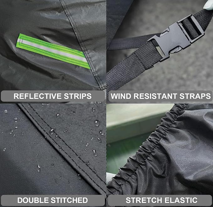 300D Heavy Duty Motorcycle Cover Waterproof Outdoor, Quad Cover for BMW, Harley, Yamaha, Lined with Cotton, Touring, Sportbike, Scooter, Powersports Vehicle Covers, 4XL Silver