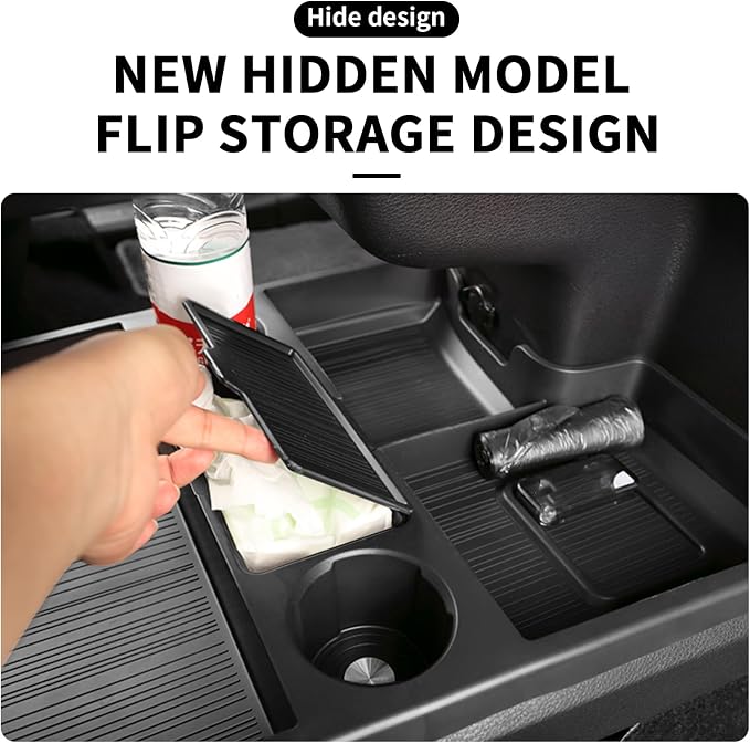 Compatible with 2026 Toyota Sienna Center Console Organizer with Cup Holder, Lower Storage Box Accessories (TPE Material with Original car Wood Grain (Compatible with 2021-2026 Toyota Sienna), Black)