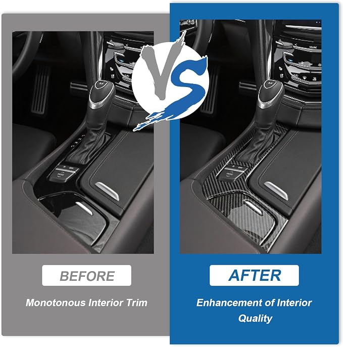 Real Carbon Fiber Gear Shift Panel Trim Compatible with Cadillac CTS 2014-2019, Interior Decor Sticker Accessories