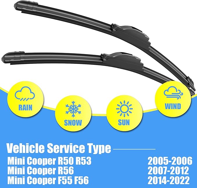 Gavimnal® 19"+18"+10" Silicone Wiper Blades Replacement For Mini Cooper R50 R53 2005-2006 R56 2007-2012,All-Season Front Rear Windshield Wiper Blades(Set of 3)
