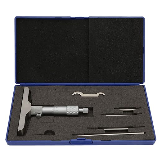 Depth Micrometer Stainless Steel Round Head Depth Micrometer Gage Measuring Tool with 5Pcs Rods (0-100mm 4 inches)