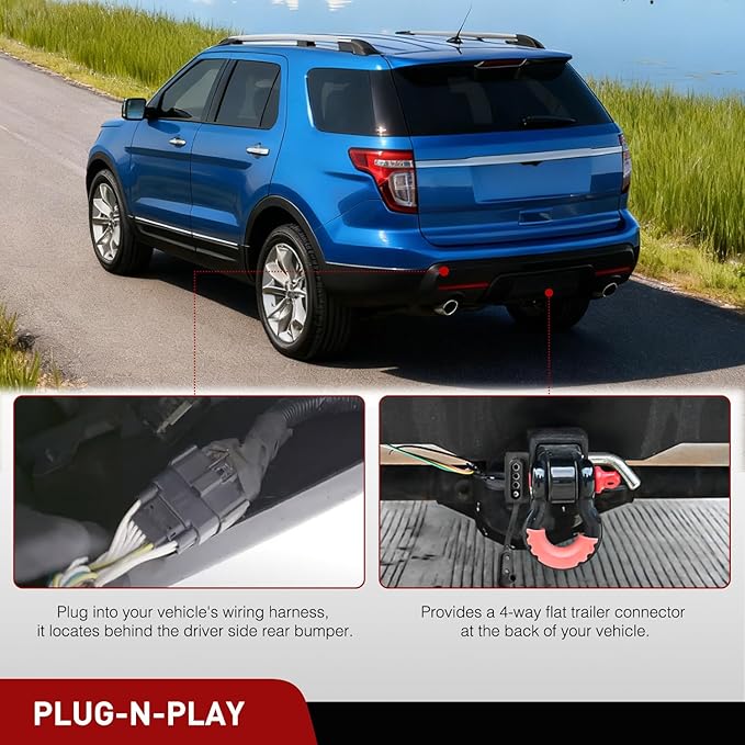 Nilight 4 Pin Trailer Wiring Harness Kit 56172 Vehicle Side Custom for 2011 2012 2013 2014 2015 2016 2017 2018 2019 Ford Explorer Police Interceptor Utility Simple Fit Tow Hitch Accessories
