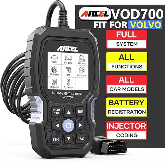 ANCEL VOD700 All System OBD2 Scanner Fits for Volvo Car Code Reader Full Function Diagnostic Scan Tool ABS Bleeding Injector Oil ETC SRL BMS EPB TPMS Reset Tool
