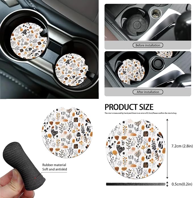 Car Seat Covers 13PCS Car Accessories Steering Wheel Covers+Seat Belt Pads+Coaster+Key Ring+Lipstick Holder Auto Interior Decor,Black, Abstract Boho Geometric Art Print