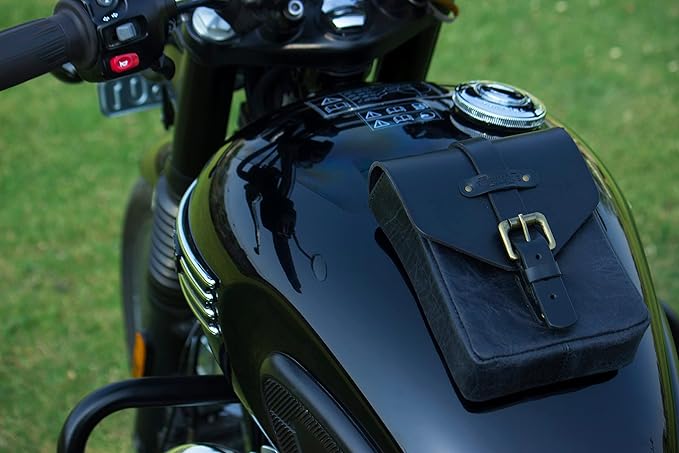 Trip Machine Company Genuine Leather Motorcycle Magnetic Fuel Tank Pouch to Carry All Your Riding Essentials (Black)